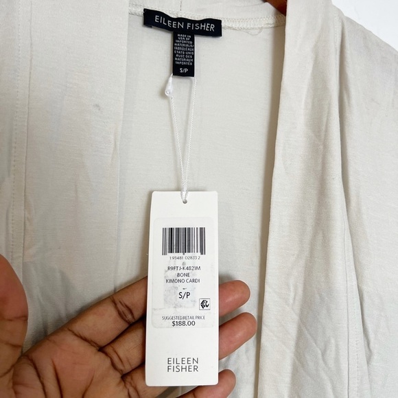 EILEEN FISHER BONE KIMONO Tencel Jersey Stretch Open Cardigan - Picture 6 of 7